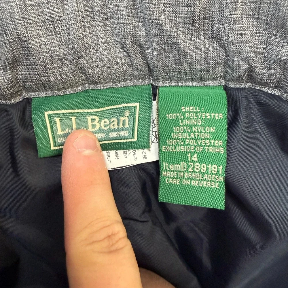LL Bean Snow Pants‎ Kids Youth 14 Gray Insulated Adjustable Waist Ski Snowboard